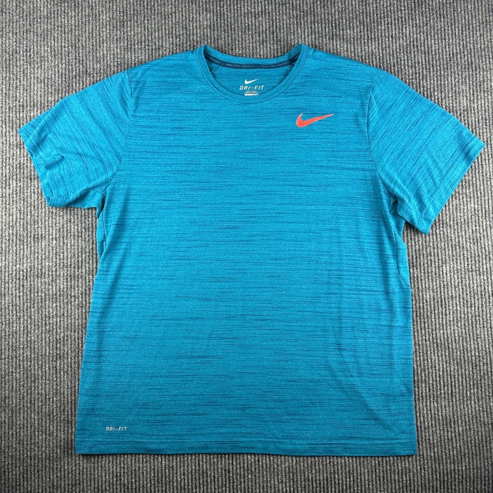 Nike Pro Training Dri-FIT Mens XXL Blue Space Dye Short Sleeve Workout Shirt